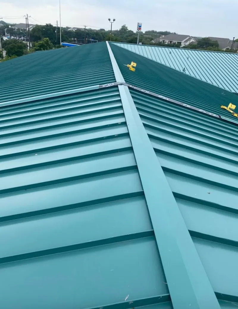 Green commercial metal roof ridge and valley for Metal Roof Repair in Columbus